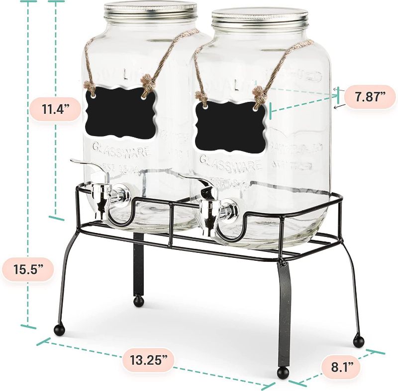 Photo 2 of Estilo Glass Drink Dispenser with Stand - Set of 2-1 Gallon Glass Jar Beverage Dispensers for Parties, Glass Water Dispenser Countertop for Weddings, Sun Tea Jar, Lemonade, Laundry Detergent Dispenser