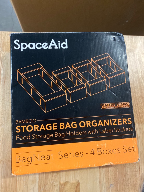 Photo 2 of SpaceAid Bag Storage Organizer for Kitchen Drawer, Bamboo Organizer, Compatible with Gallon, Quart, Sandwich and Snack Variety Size Bag (4 Pack)