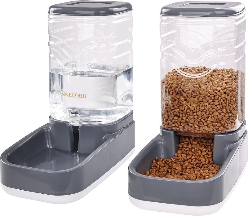 Photo 1 of NKECOBJI Automatic Pets Feeder and Water Dispenser Set,Gravity Food Feeder and Waterer Set with Pet Food Bowl,Easily Clean Self Feeding for Small Large Pets Dogs Cats Large