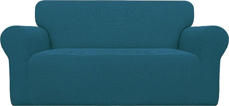 Photo 1 of Easy-Going Stretch Loveseat Slipcover 1-Piece Sofa Cover Furniture Protector Couch Soft with Elastic Bottom for Kids Polyester Spandex Jacquard Fabric Small Checks (Loveseat, Deep Teal)