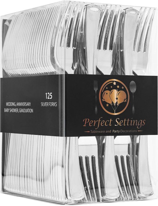 Photo 1 of Perfect Settings 125 Silver Plastic Forks Cutlery