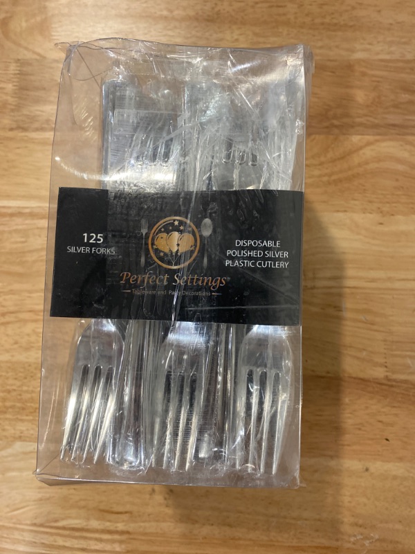 Photo 2 of Perfect Settings 125 Silver Plastic Forks Cutlery