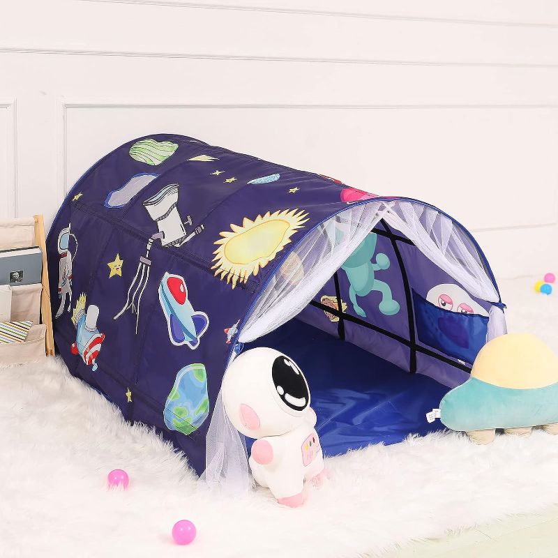Photo 1 of Happy Tent Space Stars Bed Tents for Kids Portable Play Tent Game House for Boys Girls Breathable Cottage DIY Inner Pocket Sleeping Tent Toddlers Playhouse with Double Net Curtain & Carry Bag
