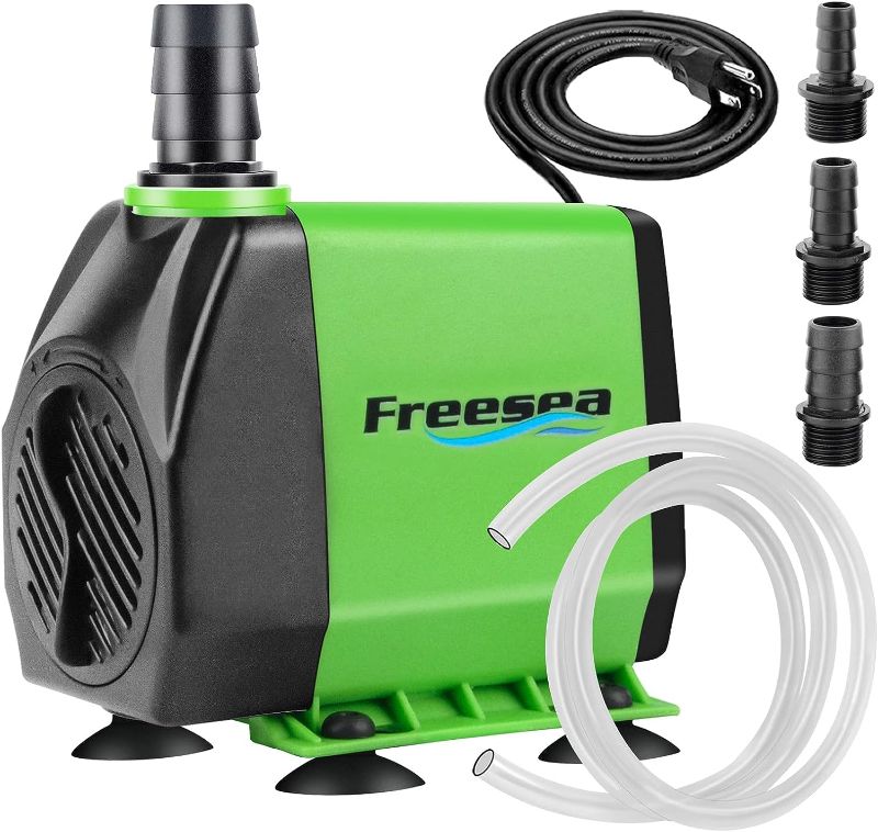 Photo 1 of FREESEA Aquarium Submersible Water Pump: 800GPH 45W Adjustable Ultra Quiet Fountain Pump with 5ft Tubing Hose for Fish tank | Small Pond | Waterfall | Outdoor | Hydroponics