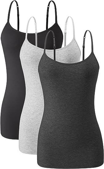 Photo 1 of Orrpally Women Cotton Camisole Shelf Bra Cami Tank Tops Adjustable Spaghetti Strap Tank Top 3-Pack (Small)