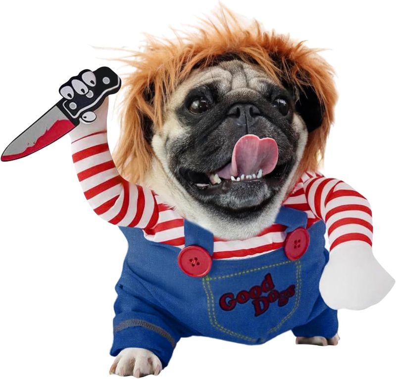 Photo 1 of Chucky Dog Costume Halloween Dog Costumes, Deadly Doll Dog Costume Chucky Costume for Dogs, Halloween Cosplay Dog Party Clothes for Small Medium Large Dogs (Large)