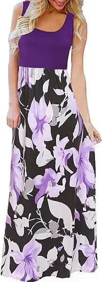 Photo 1 of Bluetime Women's Summer Boho Sleeveless Floral Print Tank Long Maxi Dress (XL)