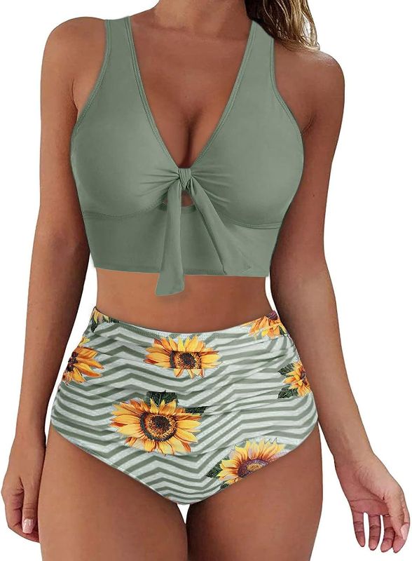 Photo 1 of (Large) Women's Bikini Sets, Push Up High Waisted Two Piece Tankini Bikini with Bottom Swimsuit Padded Swimwear Bathing Suit