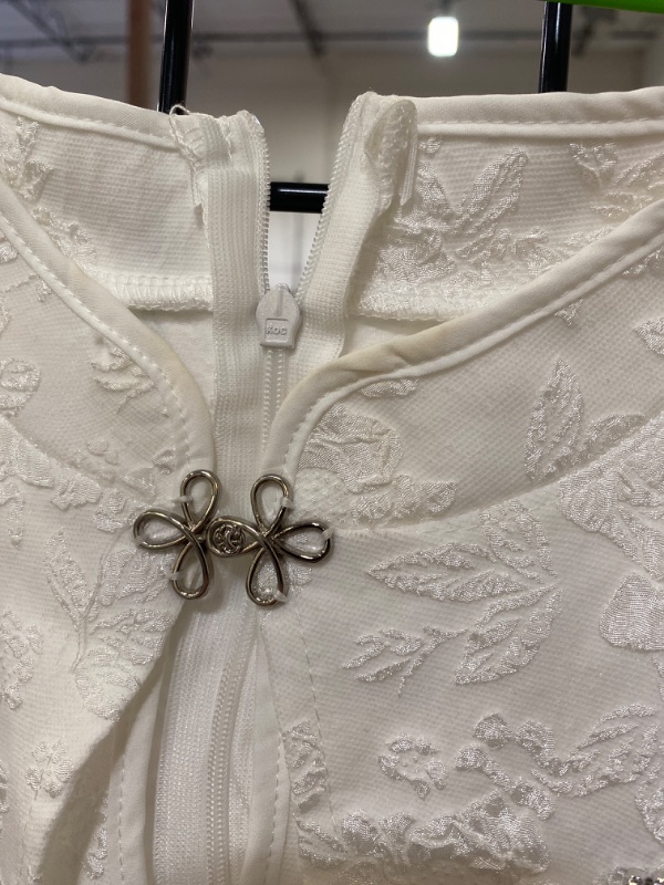 Photo 4 of 2023 Summer White Dress New Young Temperament Improved Version Cheongsam Diamond Ruffles Slimming Dresses