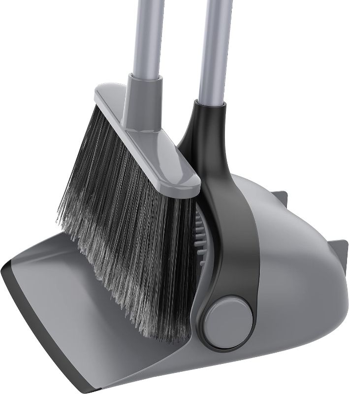 Photo 1 of MR.SIGA Broom and Dustpan Set with Adjustable Long Handle, Upright Combo for Floor, Cleaning Lobby, Gray