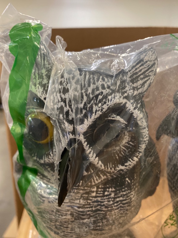 Photo 3 of Hausse 2 Pack Fake Horned Owl Bird Scarecrow Decoy, Plastic Deterrents, Halloween Decoration, Nature Enemy Pest Repellent for Outdoor Garden Yard