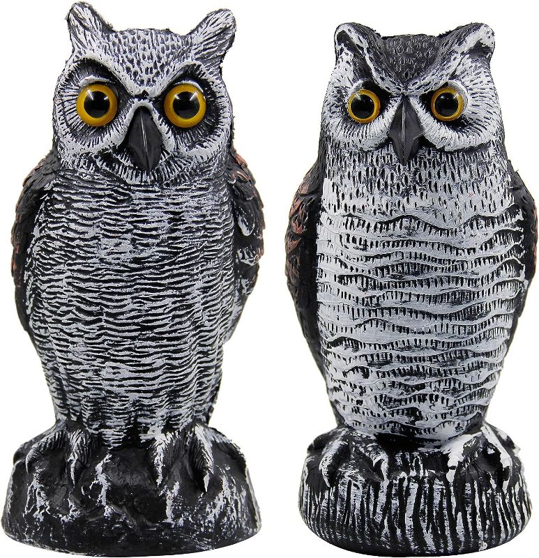 Photo 1 of Hausse 2 Pack Fake Horned Owl Bird Scarecrow Decoy, Plastic Deterrents, Halloween Decoration, Nature Enemy Pest Repellent for Outdoor Garden Yard