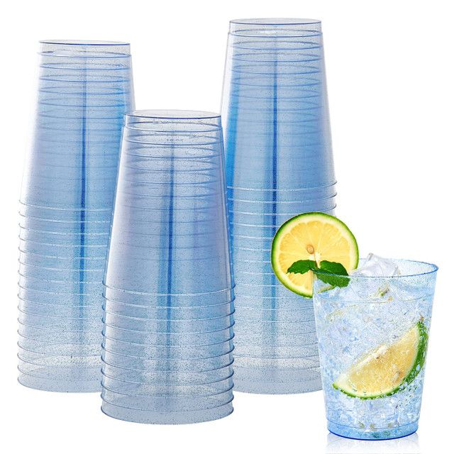 Photo 1 of JOLLY CHEF 100 Pack 10 oz Blue Sparkly Plastic Cups, Blue Disposable Cups Tumblers, Elegant Blue Glitter Party Cups, Drinking Cups Perfect for Wedding, Thanksgiving Day, Christmas Halloween Party