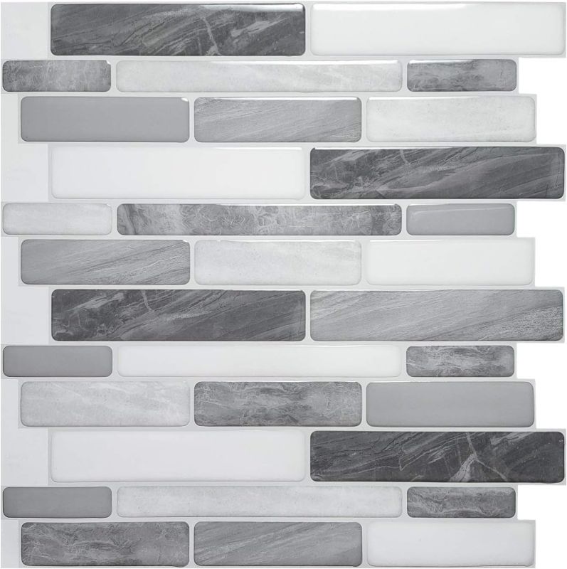 Photo 1 of Art3d 10-Sheet Self Adhesive Backsplash Tiles for Kitchen Bathroom, 12 in. x 12in. Grey Marble Design
