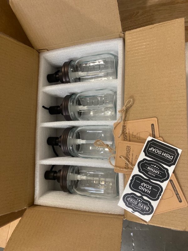 Photo 2 of 4 Pack Mason Jar Soap Dispensers -Rustproof Stainless Steel Lid &Pump Waterproof Stickers (Bronze)