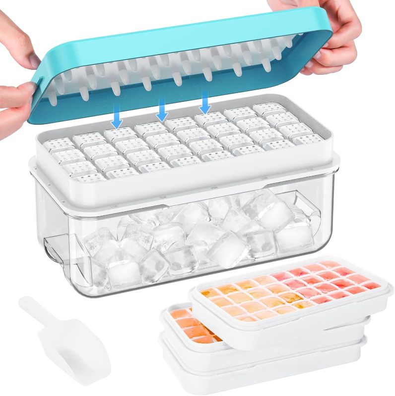Photo 1 of Ice Cube Tray with Lid and Bin, PHINOX 96 pcs Ice Trays for Freezer, Ice Cube Trays for Freezer with 3 trays, Container, Lid & Ice Scoop
