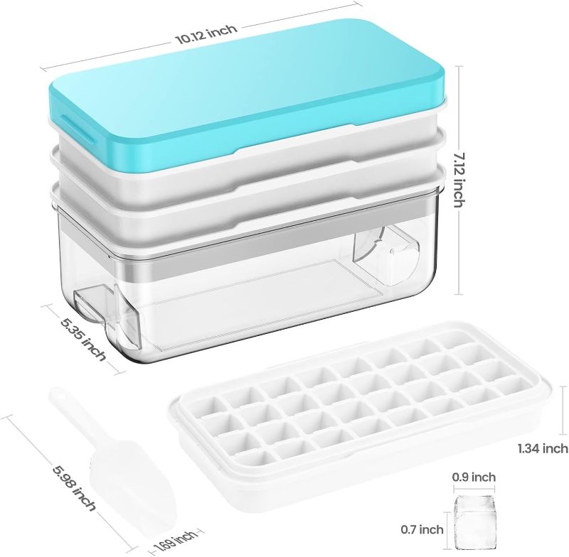 Photo 2 of Ice Cube Tray with Lid and Bin, PHINOX 96 pcs Ice Trays for Freezer, Ice Cube Trays for Freezer with 3 trays, Container, Lid & Ice Scoop