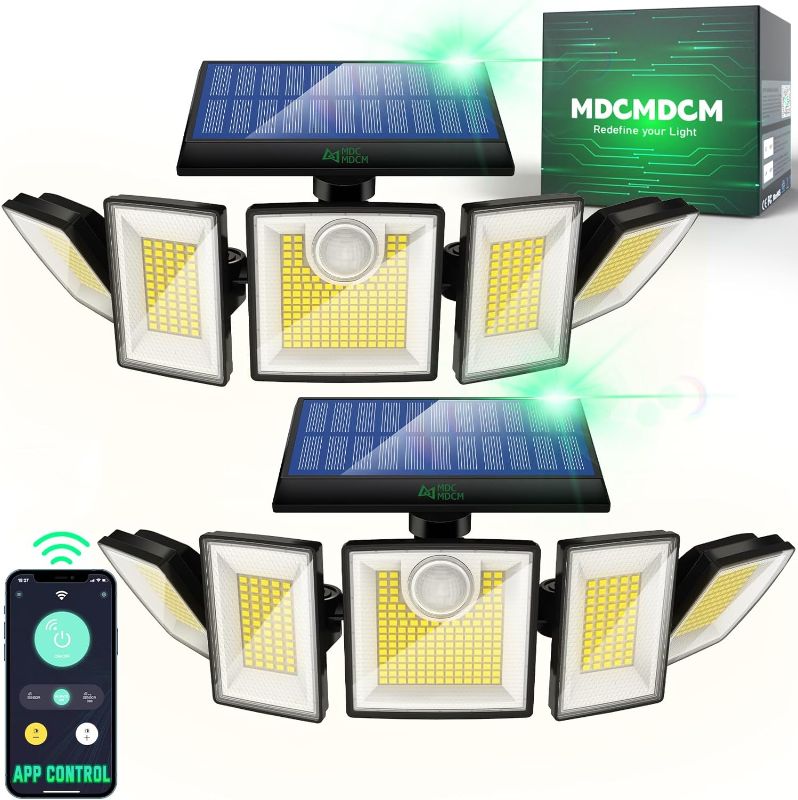 Photo 1 of MDCMDCM 2023 Newest 3000 Lumens Super Bright 416LED Solar Lights Outdoor Waterproof Motion Sensor - 2400mAh 3 Brightness 3 Modes 360° Illumination APP Control Solar Flood Security Lights -2 Packs