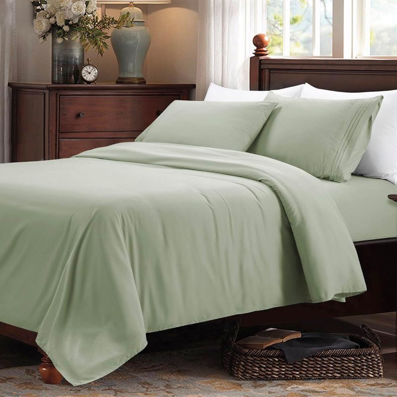 Photo 1 of  Bed Sheets Set Microfiber 1800 Thread Count Percale Super Soft and Comforterble 16 Inch Deep Pockets - 4 Piece (Queen, Sage Green)