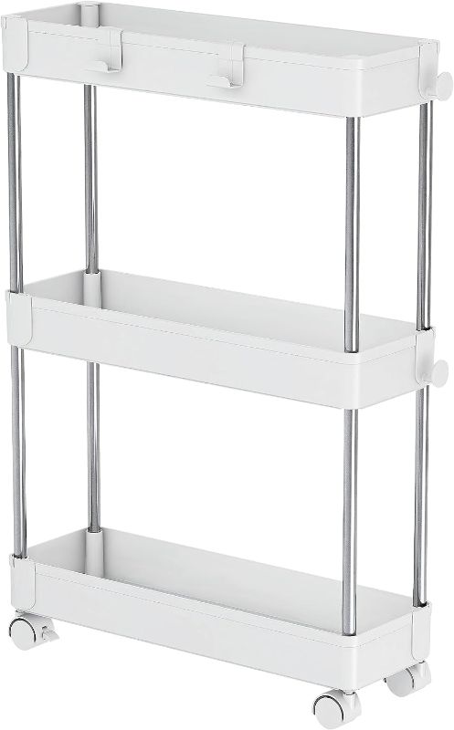 Photo 1 of 3 Tier Slim Storage Cart - Slim Rolling Shelf - Slim Cart for Small Spaces - Narrow Cart - Slim Utility Cart - Skinny Rolling Storage Cart - 3 Tier Caddy