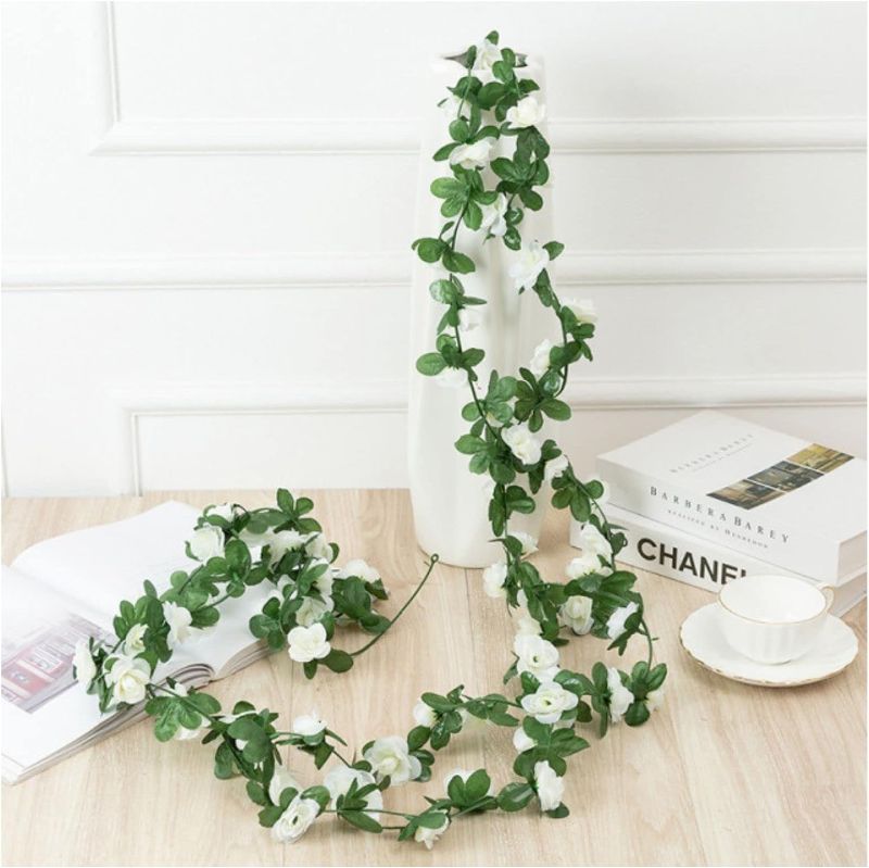 Photo 1 of Gobograss Artificial White Rose Vines 2 pcs Flower Garland Fake Silk Flowers White Roses Hanging Floral Garland for Home Garden Wedding Birthday Decor