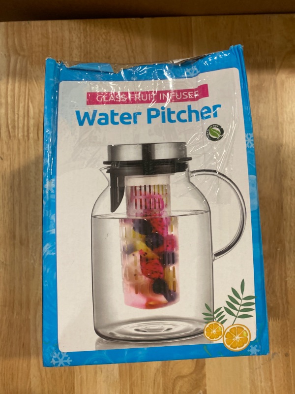 Photo 2 of Glass Fruit Infuser Water Pitcher with Removable Lid, High Heat Resistance Infusion Pitcher for Hot/Cold Water, Flavor-Infused Beverage & Iced Tea - 2 Qt