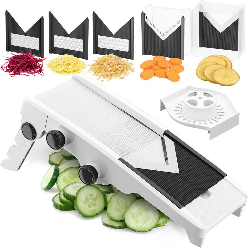 Photo 1 of Mueller V-Pro 5-Blade Mandoline Slicer for Kitchen, Adjustable with Foldable Stand, Fruit, Vegetable Chopper, Cheese Grater, Fast Meal Prep, Dishwasher Safe