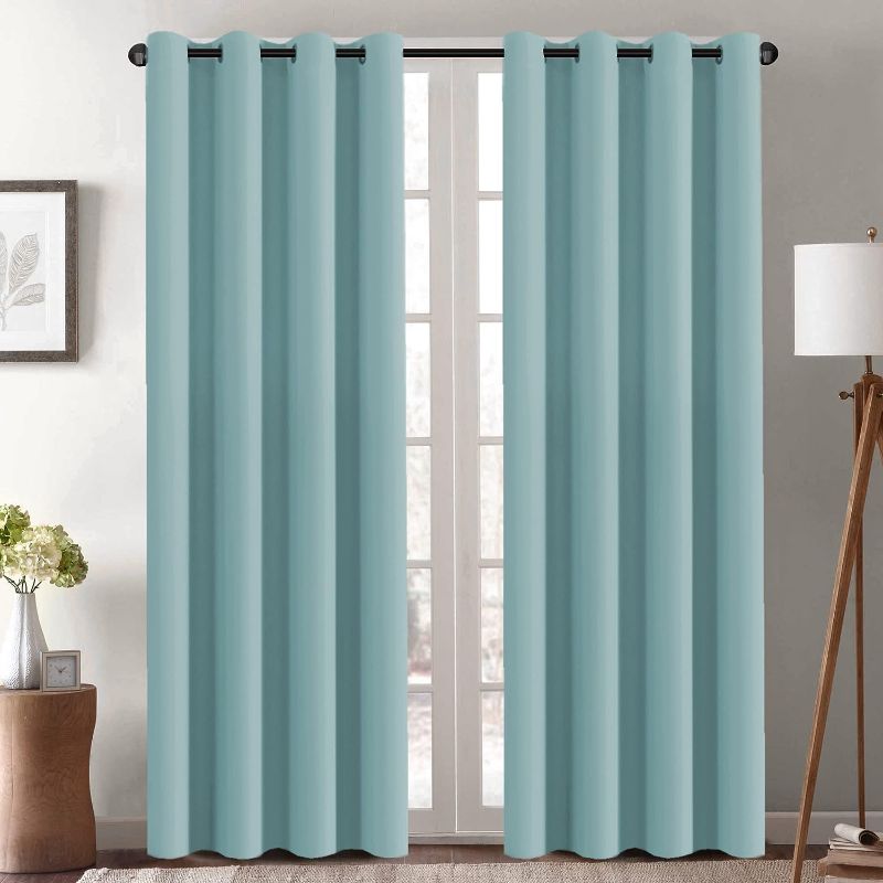 Photo 1 of  Blackout Curtain for Living Room Thermal Insulated Window Treatment Curtain Extra Long 84 inch Length Energy Saving Solid Grommet Top Blackout Drape (Aqua Blue)