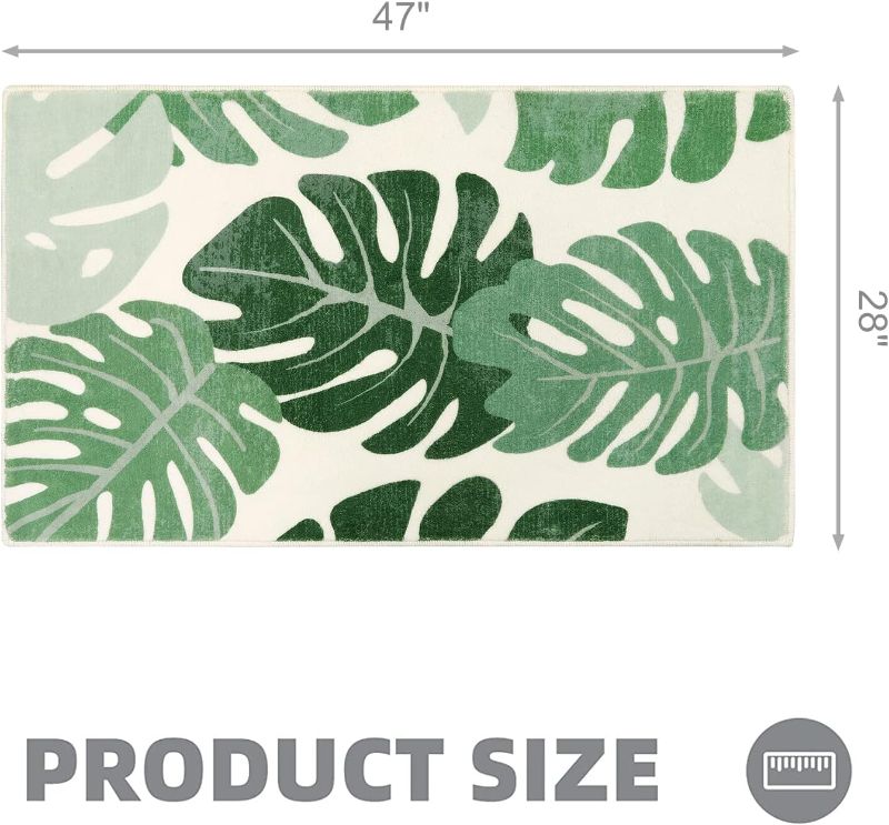 Photo 2 of Lukinbox Bath Rugs for Bathroom Non-Slip, Green Leaf Washable Bathroom Mat Rugs, Extra Soft Velvet Bath Mats Cute Laundry Room Rug for Living Room and Kitchen, 28"x47"