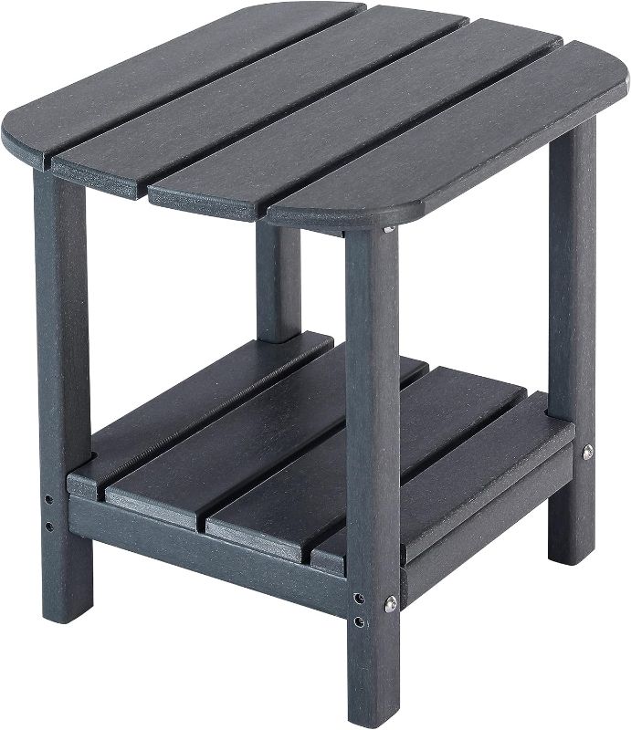 Photo 1 of Double Adirondack Side Table, Outdoor Side Tables, End Tables for Patio, Backyard,Pool, Indoor Companion, Easy Maintenance & Weather Resistant(Grey)
