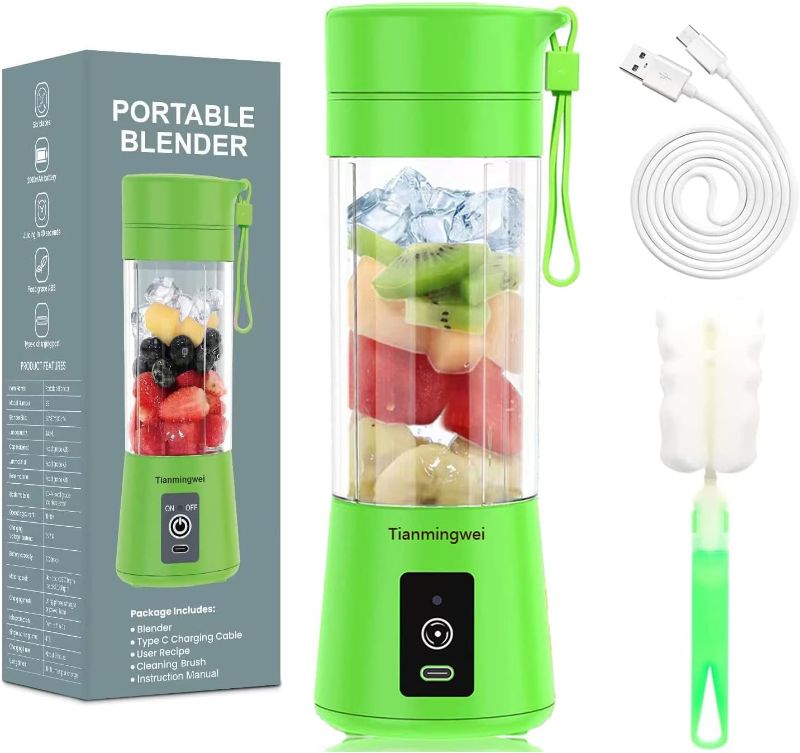 Photo 1 of Tianmingwei Portable Blender Personal 6 Blades Juicer Cup Household Fruit Mixer with Magnetic Secure Switch USB Charger Cable 400ml (Green)