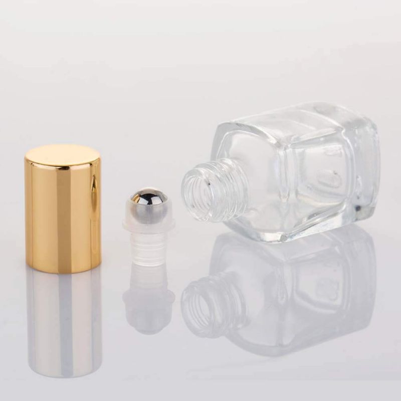 Photo 2 of (10 piece) 5ml Clear Square Clear Glass Roller Bottles Cosmetic Containers Vials Travel Roll-On Bottle with Gold Cap for Essential Oils Perfumes Aromatherapy DIY Sample Cosmetic