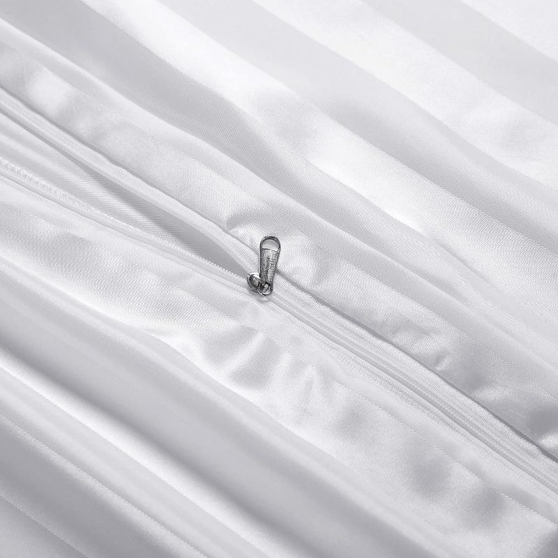 Photo 2 of P Pothuiny 5 Pieces Satin Striped Duvet Cover King Size Set, Luxury Silky Like Ivory White Stripe Duvet Cover Bedding Set with Zipper Closure, 1 Duvet Cover + 4 Pillow Cases (No Comforter)
