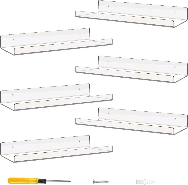 Photo 1 of ACRADEC Acrylic Shelves for Wall Set of 6, 15” x 4” - Spacious Clear Shelves with Mounting Kit - Easy to Install, Versatile & Sturdy Shelfs - Funko Pop Shelves Perfect for Decoration & Storage