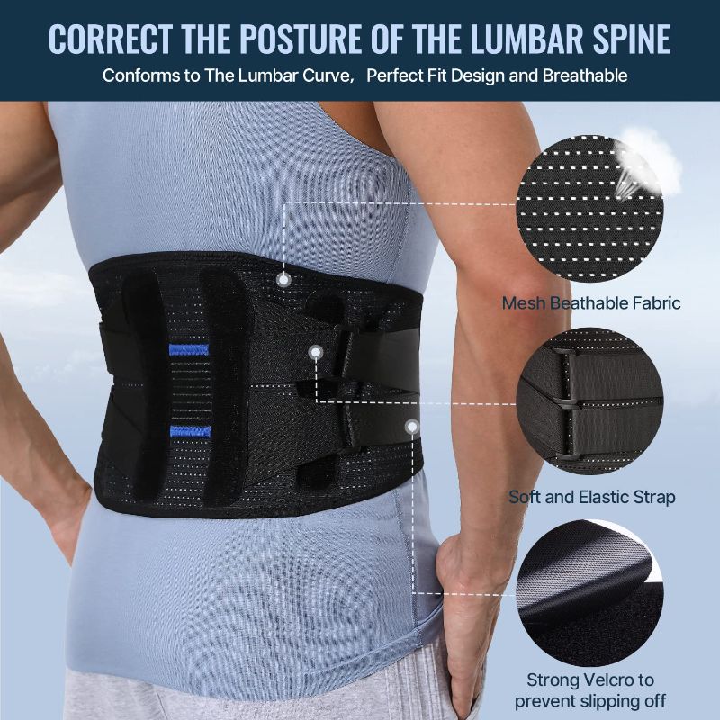 Photo 2 of Fit Geno Back Brace for Lower Back Pain: Lumbar Belt Support for Men and Women - Lower Back Pain Relief Herniated Disc Sacral - Ideal for Lifting Working Sports Large
