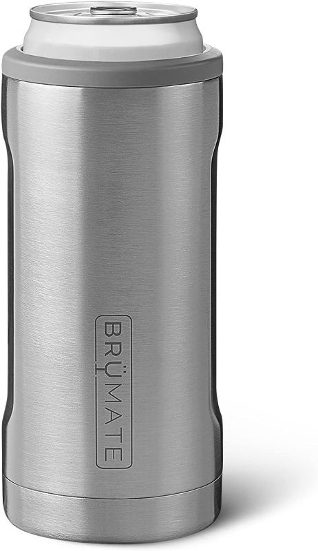 Photo 1 of BrüMate Hopsulator Slim Can Cooler Insulated for 12oz Slim Cans | Skinny Can Coozie Insulated Stainless Steel Drink Holder for Hard Seltzer, Beer, Soda, and Energy Drinks (Stainless)
