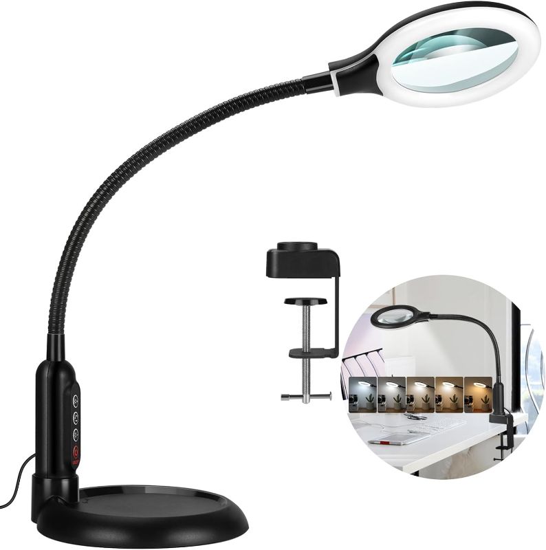 Photo 1 of 5X Magnifying Glass with Light and Clamp, 5 Color Modes Stepless Dimmable Lighted Magnifier with Stand, Flexible Gooseneck LED Desk Lamp Hands Free for Craft Reading Painting Hobby Close Work
