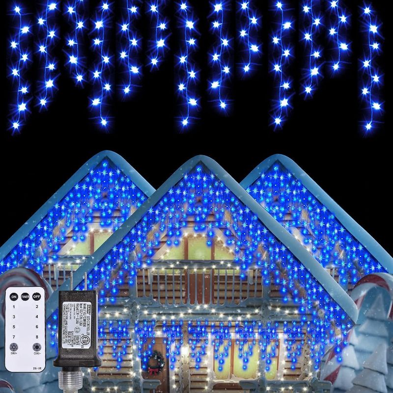 Photo 1 of 360 LED Christmas Icicle Lights for Christmas Halloween Decoration (Blue)
