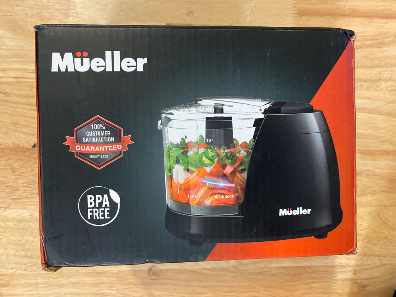 Photo 2 of Mueller Mini Food Processor, Electric Food Chopper, 1.5-cup Meat Grinder, Mix, Chop, Mince and Blend Vegetables, Fruits, Nuts, Meats, Stainless Steel Blade, Black
