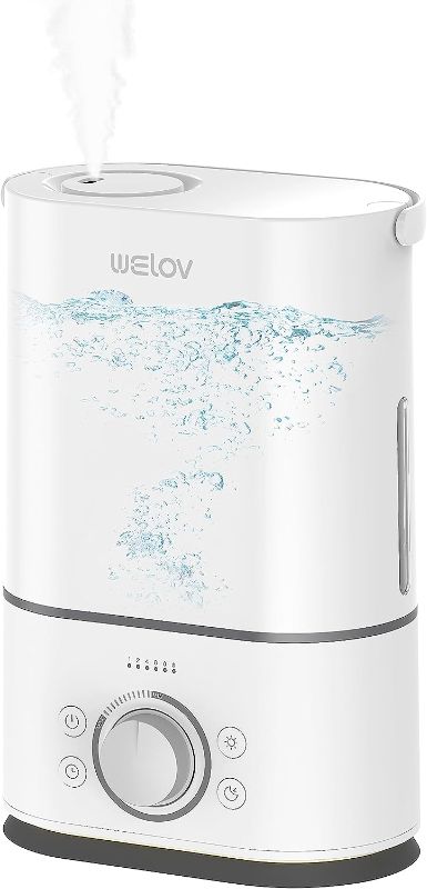 Photo 1 of WELOV Humidifiers for Bedroom, 1 Gallon Tank Cool Mist Humidifiers for Large Room, Quiet Air Vaporizer Humidifier with Timer, Night Light, No Leaks, Easy to Clean, Room Humidifiers for Baby, Plants (BLACK)
