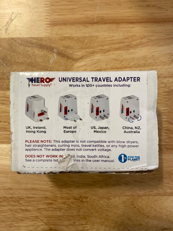 Photo 2 of Hero Universal Travel Adapter (2 USB Ports) – Power Plug for US Europe France UK Ireland Thailand NZ Australia 100+ Countries
