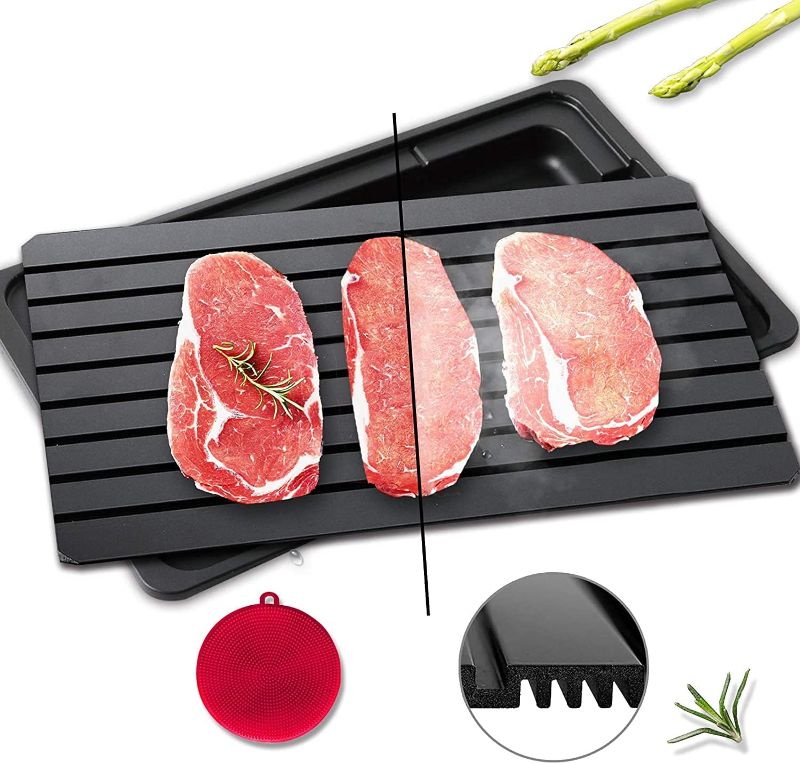 Photo 1 of Defrosting Tray for Frozen Meat Rapid and Safer - Thawing Tray for Frozen Meat with Drip Tray - Natural Heating Defroster Tray Miracle Thaw Large Size Upgrades 6mm
