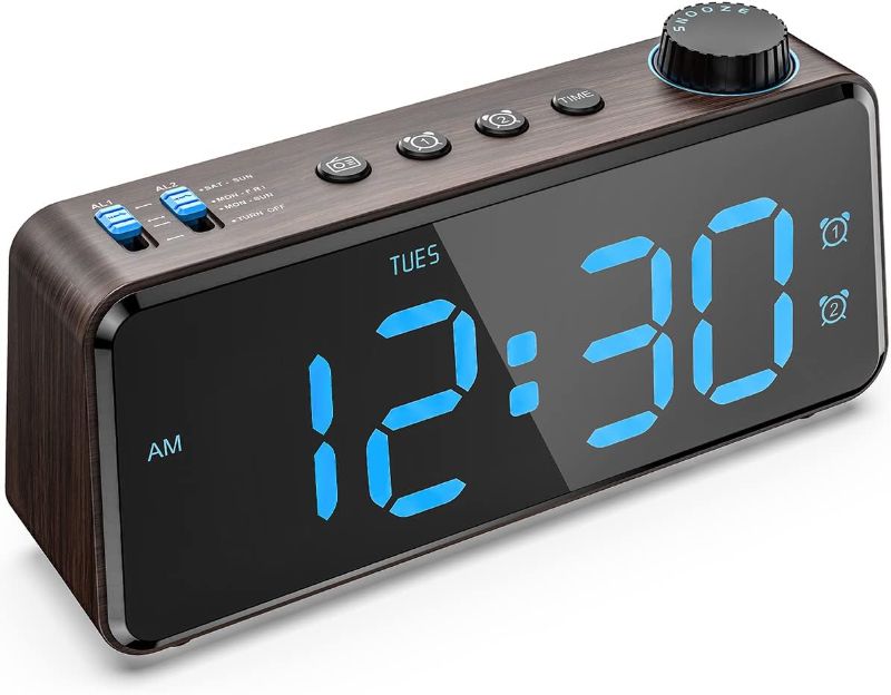 Photo 1 of ANJANK Digital Alarm Clock Radios for Bedroom 0-100% Dimmer, Weekday/Weekend Dual Alarm, USB Charging Port, Battery Backup,FM Radio with Sleep Timer, Easy to Set for Kids, Bedside, Nightstand, Desk
