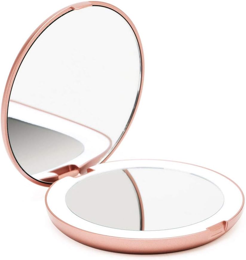 Photo 1 of Fancii LED Lighted Travel Makeup Mirror, 1x/10x Magnification - Daylight LED, Compact, Portable, Large 5" Wide Illuminated Folding Mirror (Lumi) Rose Gold
