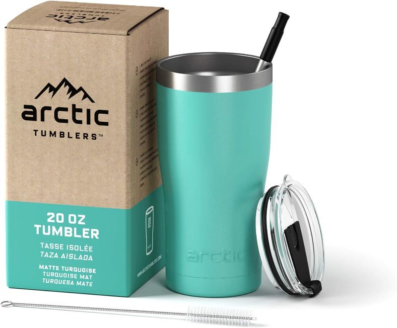 Photo 1 of Arctic Tumblers | 20 oz Matte Turquoise Insulated Tumbler with Straw & Cleaner - Retains Temperature up to 24hrs - Non-Spill Splash Proof Lid, Double Wall Vacuum Technology, BPA Free & Built to Last
