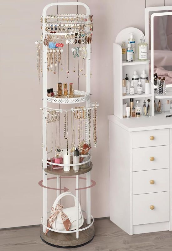 Photo 1 of Jewelry Holder Organizer, Floor Organizer with Earring Necklace Holder, Rotating Stand Display Storage, Large Hanging Tree for Jewlery Bracelet Ring
