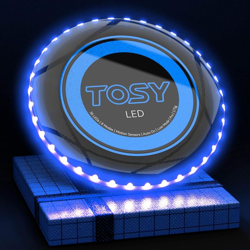 Photo 1 of TOSY Flying Disc - 16 Million Color RGB or 36 or 360 LEDs, Extremely Bright, Smart Modes, Auto Light Up, Rechargeable, Perfect Birthday & Camping Gift for Men/Boys/Teens/Kids, 175g frisbees

