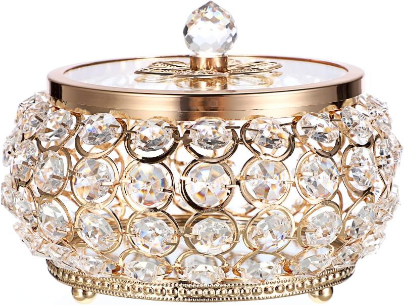 Photo 1 of Hipiwe Crystal Jewelry Trinket Box with Glass Lid Large Gold Mirrored Treasure Box Decorative Jewelry Box Ring Earrings Necklace Storage Keepsake Box Gift for Women Girls
