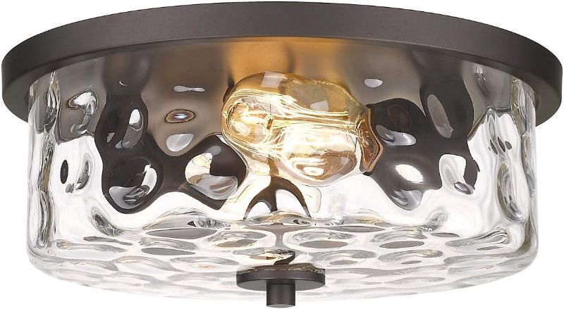 Photo 1 of Odeums Indoor Flush Mount Lights, 2-Lights Interior Exterior Ceiling Lights Fixture, Antique Bronze Finish with Clear Hammered Glass
