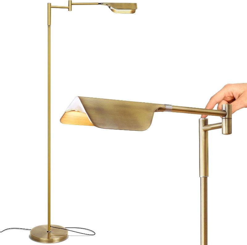 Photo 1 of Brightech Leaf Dimmable LED Pharmacy Floor Lamp, 12W LED, 360 Degree Swing Arm, Adjustable Standing Lamp for Reading, Office, Living Room, Bedroom, Sewing, Craft, ETL Listed, Antique Brass (Gold)
